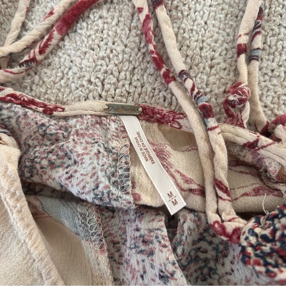 Free People Isabella Dress Side Lace Up Tie boho mixed print cut sew Romper Pink - Picture 6 of 7